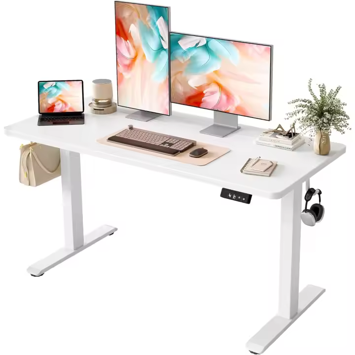 Escritorio Elevable Eléctrico - 120x60 cm Escritorio Ergonómico de Pie Ajustable en Altura con Tablero Arné de Cable, 3 Funciones de Memoria y Anticolisión, Mesa Ordenador Gaming, Escritorio de Pie - 1