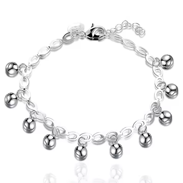 Pulsera de plata de ley 925 para mujer, cadena con bola de campana, abalorio, joyería - 1