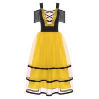 Vestido español mujer, vestidos baile Flamenco, mangas frías, vestido largo tul con bloques Color para bailar, disfraz fiesta - details 2