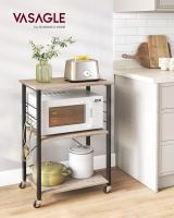Estantería de Cocina con Ruedas, Carrito de Servicio de 3 Niveles, Estantería para Microondas, Horno, Tostadora, Marco de Metal con 6 Ganchos, Marrón Rústico y Negro KKS60XV1 - details 26