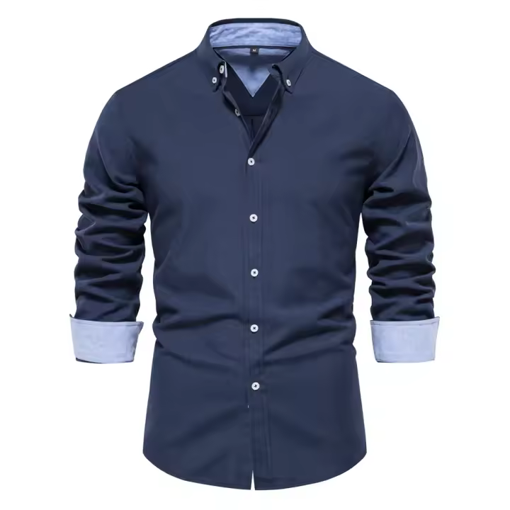 Camisa informal versátil para hombre, Tops de manga larga de Color sólido, ropa de otoño, nueva moda, 2024 - 1