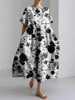 Vestido Casual de Cuello Redondo para Mujer 2024 Estampado Floral Clásico Manga Corta - details 3