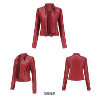 Chaquetas de piel sintética para mujer, abrigo ajustado con cremallera para motocicleta, abrigo corto de PU para motorista - details 2