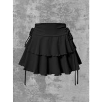 Falda de Verano Versátil de Cintura Alta Falda Corta Elástica de Color Sólido para Mujer - details 0