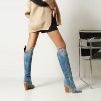 2025 nuevas botas de mujer Denim puntiagudas, tacón ultra alto, botas de tubo largo de mezclilla hasta la rodilla - details 6