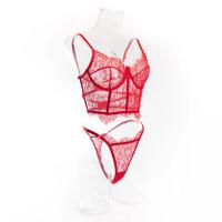 Conjunto de lencería Sexy de encaje Floral, corpiño, sujetador, conjuntos de bragas, ropa interior transparente sin forro, traje sexual de encaje con pestañas huecas - details 13