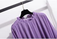 Vestido morado de gasa con volantes y cuello plisado elegante con cordones para mujer, moda coreana, corte en A, hasta la rodilla, 2024 - details 5