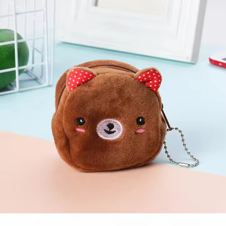 Dibujos animados lindo patrón animal cubo de felpa bolsa de cambio de cremallera pequeña para mujer regalo creativo bolsa de llave corta - 1