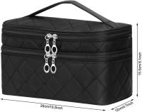 Organizador de maquillaje para mujer, neceser de viaje impermeable con compartimento para brochas y espejo, estuche de maquillaje portátil de doble capa y gran capacidad. - details 2