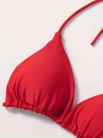 Conjunto De Bikini De Dos Piezas De Moda De Color Sólido, Con Cuello Halter, Triángulo Sin Espalda Y Lazos Laterales - details 19