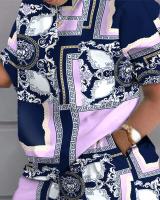 Conjunto de dos piezas estampado de manga corta para mujer, primavera verano - details 24