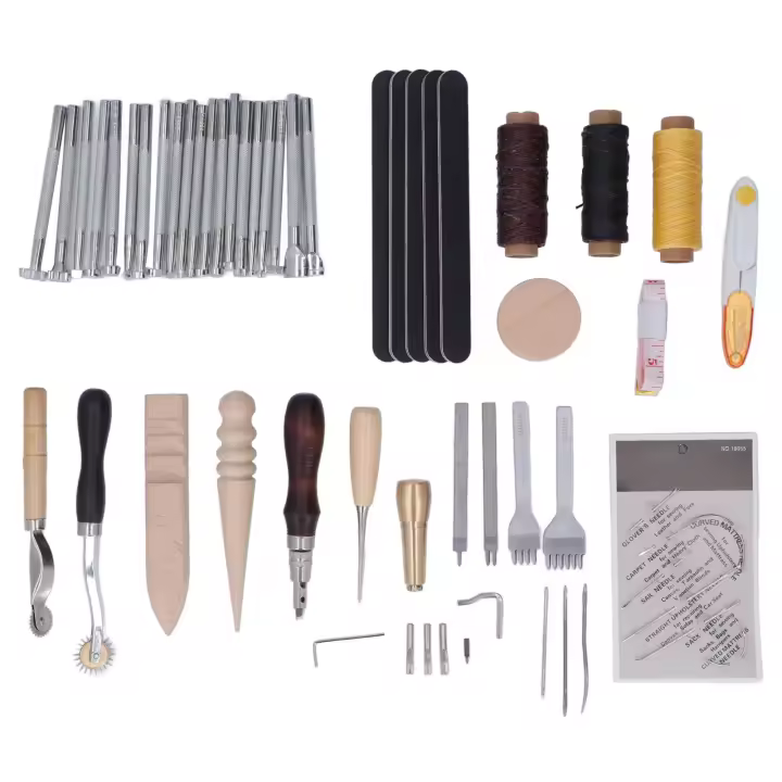 Kit de Trabajo en Cuero de 59 Piezas Herramientas DIY de Acero Inoxidable Textura Clara - 1
