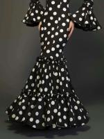 Maxi vestido de noche con estampado de lunares para mujer, manga acampanada, volantes, elegante vestido de trompeta, cuello redondo, temperamento - details 2