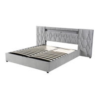 Elegante Armario de Cama de Terciopelo 180x200 Con Espalda Grande Sistema de Almacenamiento Hidráulico Marca Clásica Gris - details 0