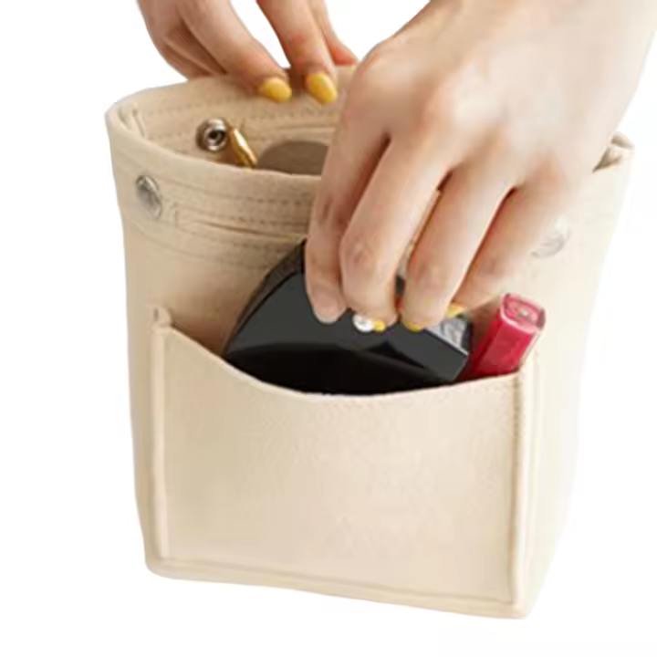 Bolsa de Maquillaje de Tela de Fieltro Portátil Bolsa de Cubierto para Viajes con Accesorios de Higiene Personal y Pinceles - 1