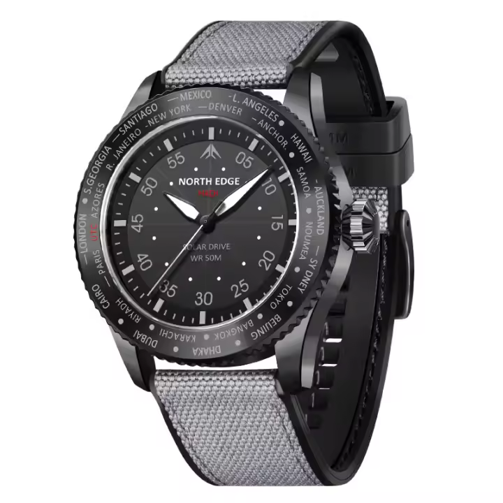 NORTH EDGE Reloj Deportivo de Acero Inoxidable con Carga Solar Resistente a Golpes, Resistente al Agua, Puntero Fluorescente, Diámetro de 46mm - 1