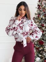 Blusa elegante con borlas para mujer, blusa de manga larga estampada a la moda, tops con botones para - details 1
