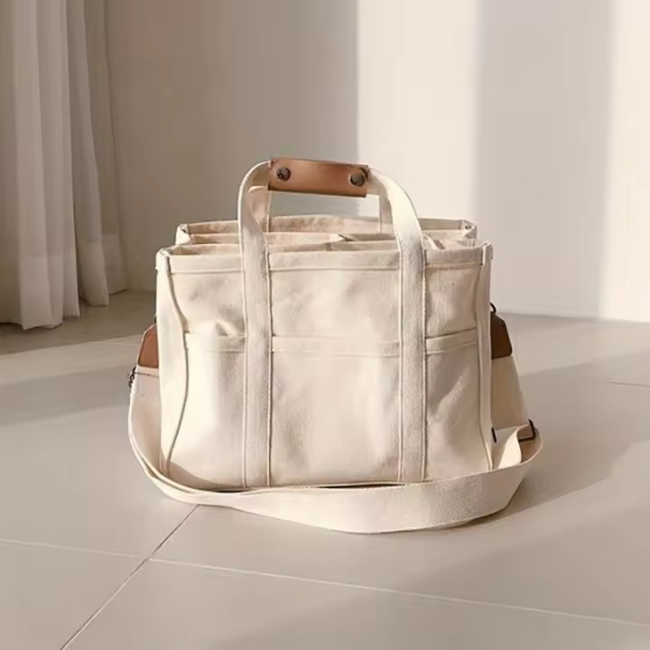 Bolso de mano de lona duradero, ligero, Top abierto con bolsillos, versátil para mamás y moda diaria - 1