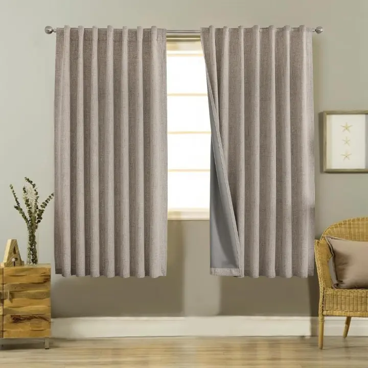 Cortinas Opacas de Lino Piezas de 2, Cortinas de Dormitorio Anti Luz, Aislantes de Calor y Frío para Sala de Estar - 1