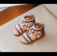 Zapatos informales bohemios para niñas, Sandalias planas con cremallera trasera, con borlas, transpirables, de verano - details 7