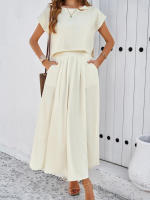Conjunto de falda y top sin mangas de color sólido, elegante e informal para mujer, primavera verano - details 2