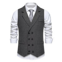 Chaleco de Doble Abotonadura para Hombres en Otoño Traje de Pana Gruesa de Heringbone - details 21