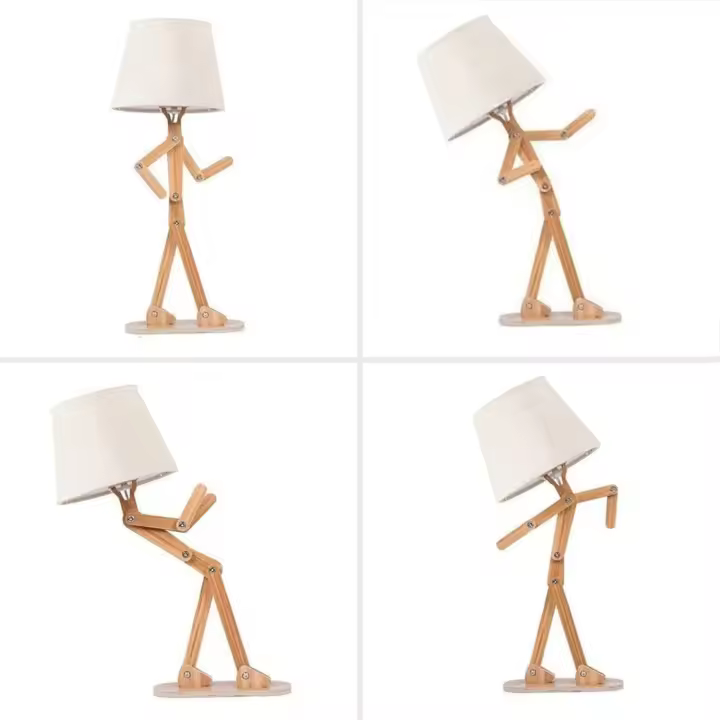 Lámpara de Mesa de Pantalla de Lino,Lámparas LED de Brazo Oscilante de Madera para Decoración del Hogar,Iluminación de Estudio y Trabajo,Regalos Creativos para Niños y Niñas (Bombillas E14) - 1