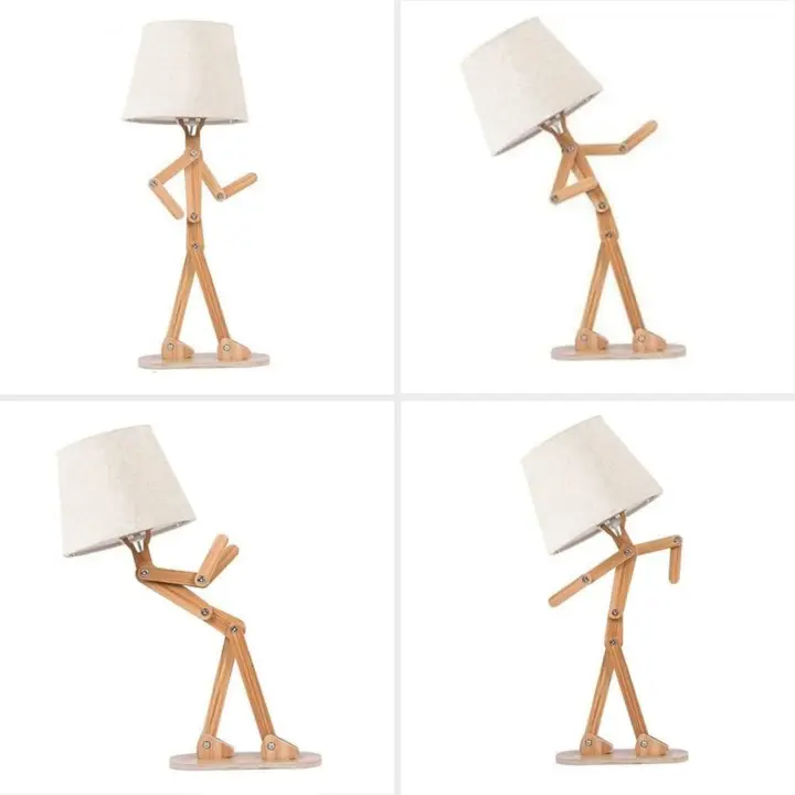 Lámpara de Mesa de Pantalla de Lino,Lámparas LED de Brazo Oscilante de Madera para Decoración del Hogar,Iluminación de Estudio y Trabajo,Regalos Creativos para Niños y Niñas (Bombillas E14) - 1