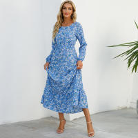 2024 mujeres Maxi vestido Casual de manga larga de cintura alta playa Mujer vestidos de gasa vestidos florales Mujer nuevo - details 35
