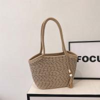 Bolso de mano tejido dulce a la moda, colgante con borlas, bolso de paja transpirable, bolso de playa de verano Beige de poliéster para mujer - details 14
