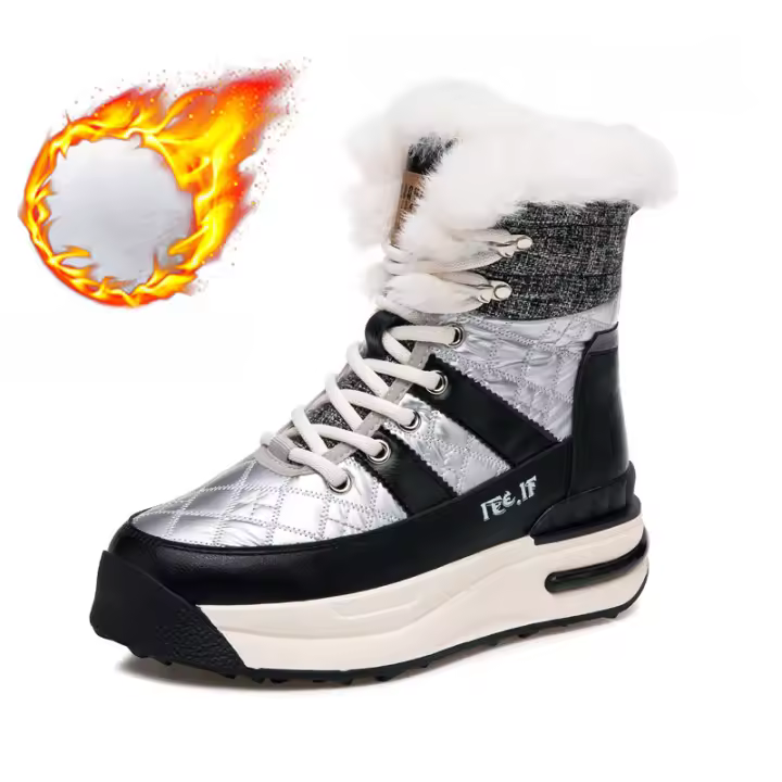 Zapatos blancos de terciopelo de caña alta zapatos de mujer populares zapatos de algodón de nieve impermeable antideslizante - 1