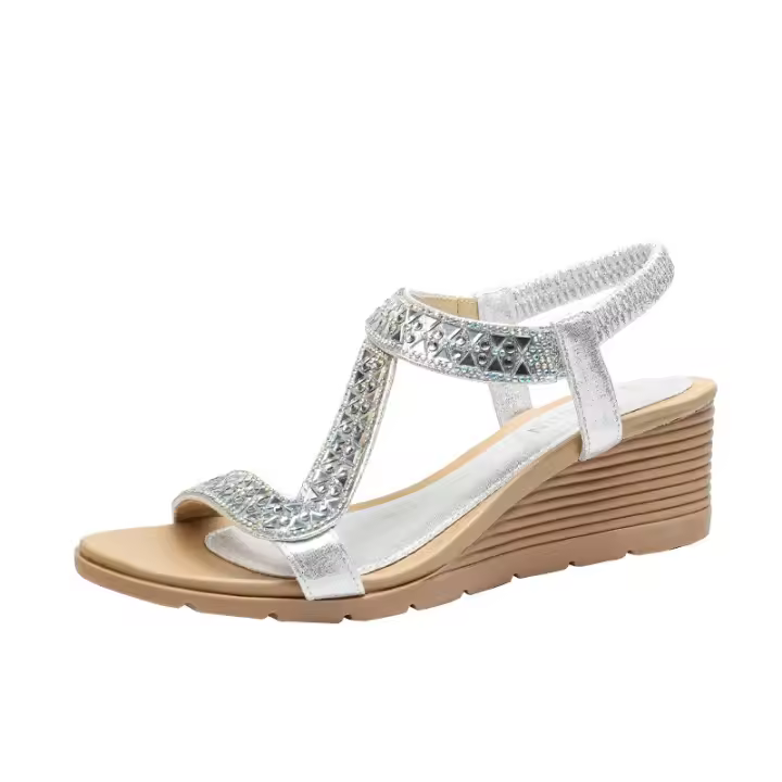 Sandalias de verano 2025 para mujer Tacón ancho con encanto de flores y strass, diseño lateral único, piel auténtica, perfectas para la playa y las fiestas - 1