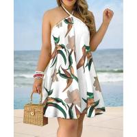 Nuevo vestido de tirantes estampado suelto con cuello descubierto y hombros descubiertos de verano - details 3