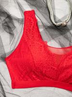 Sujetador Inalámbrico de Novedad para Mujer, Detalle de Encaje Semitransparente, Poliéster y Elastano, Lavable a Mano - Color Sólido - details 3