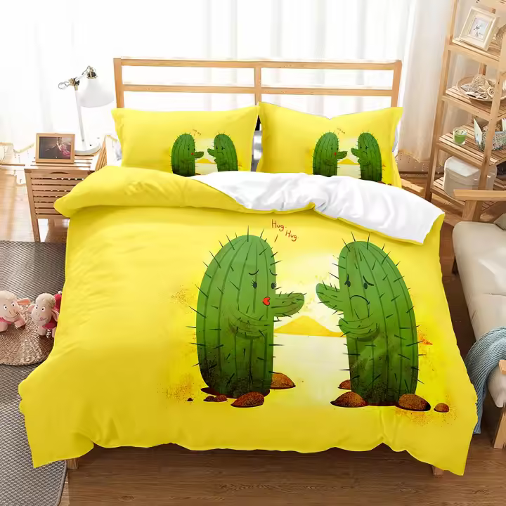 Funda de edredón Juego de funda de edredón con diseño de cactus, funda de edredón con patrón de plantas del desierto, tamaño doble individual para niños, adolescentes y adultos, juego de cama - 1