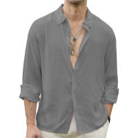 Camisas de Playa para Hombres Algodón Lino de Color Sólido Estilo Casual Suelto - details 4