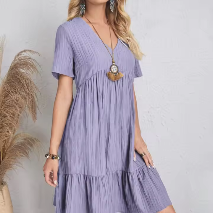 Ropa holgada informal de manga corta para mujer, color sólido, novedad en 2024 - 1
