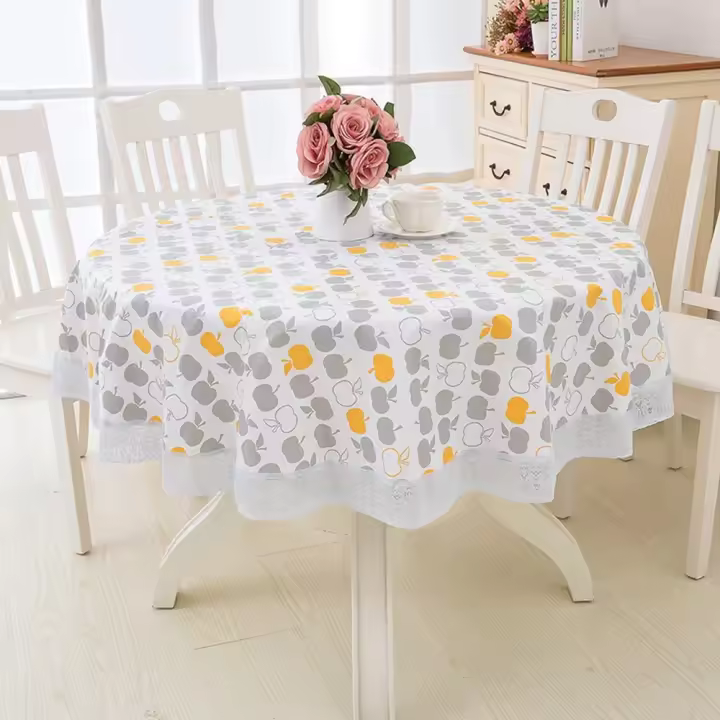 Mesa de comedor redonda de plástico PVC elegante, cubierta de mesa impermeable y limpiable a prueba de aceite, mantel para decoración del hogar, mantel de cocina - 1