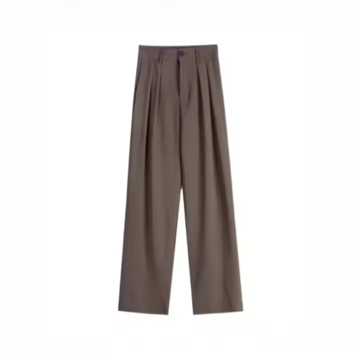 Pantalones de traje de pierna recta de cintura alta para mujer, pantalones drapeados informales para primavera y otoño, nuevo estilo elegante, pantalones de pierna ancha estrechos hasta el suelo - 1