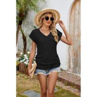 BUNO-2025 Camisetas para mujer de manga larga de algodón para mujer, camisetas con manga casquillo y cuello en V, camiseta informal holgada de manga larga de algodón para mujer - details 26