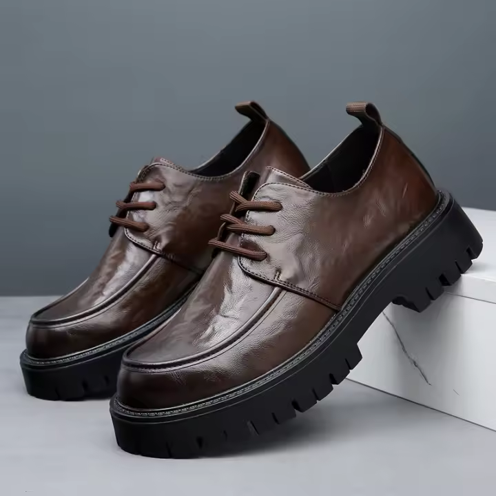 Nueva plataforma de moda, zapatos casuales, zapatos de cuero de punta grande para hombres de negocios británicos, cuero genuino - 1