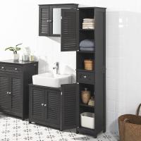 Armario para baño Alto Mueble Columna de Baño Estanterías de Baño con 2 Puertas y 1 Cajón Blanco - details 10