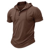 Hombres Deportes Fitness Casual al aire libre de manga corta camiseta con capucha Top Henley Shirt. - details 30
