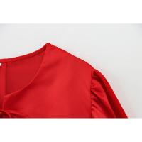 OUWU- Primavera Verano 2025 Mujer Moda Satén Manga Burbuja Arco Corto Top Casual Ajustado Manga Larga Camiseta - details 5