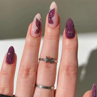 24 Piezas De Uñas Postizas En Forma De Almendra Larga Estilo Francés Con Diseños De Mariposa +1 Pegamento +1 Lija - details 0