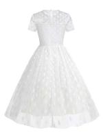 Elegante Vestido Largo con Cinturón de Polka Dot Vintage Manga Corta, Cuello Redondo, Faldas Plisadas para Mujeres en la Moda Retro para Fiestas Nocturnas - details 21