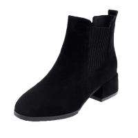Botines de punta redonda sin cordones para mujer, botas de tacón cuadrado de 3,5 cm, color negro, talla 35-43, Otoño e Invierno - details 3