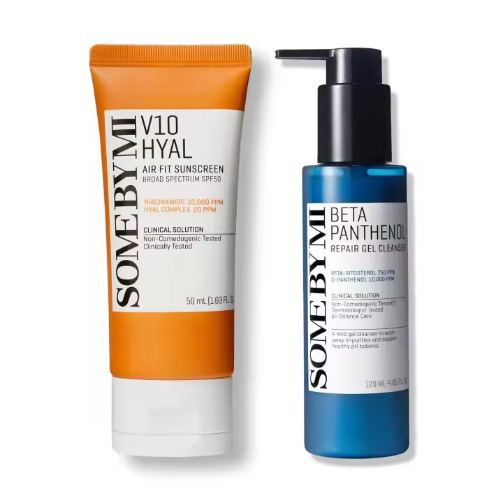 SOME BY MI Limpiador reparador de beta-pantenol + V10 Hyal Air Fit 4.05Oz+1.69Oz Gel suave diario tipo gel de lavado facial para puntos negros y sebo - 1