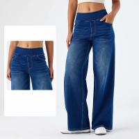 Pantalones vaqueros holgados para mujer, ropa de calle, pantalones vaqueros de pierna ancha de cintura alta, pantalones holgados azules con cintura elástica Retro para mujer - details 3