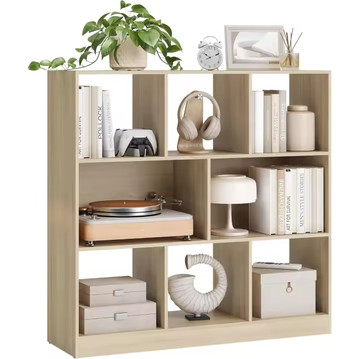 Estante de Libros de Madera Rústica Marrón 8 Compartimentos Abiertos, Utilizable Horizontalmente, Lateralmente o Boca Abajo, 30 x 97, 100 cm Ideal para Sala de Estar, Oficina - 1